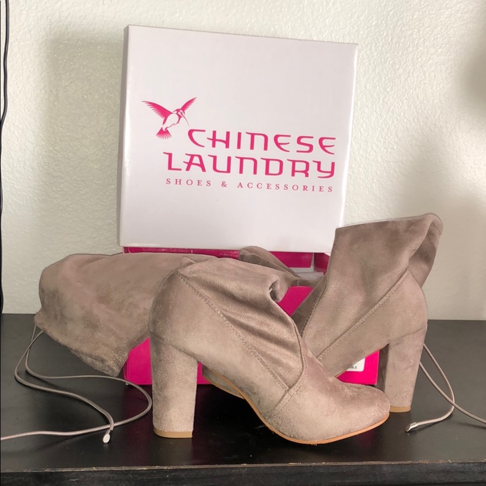Chinese Laundry Grey Suede Over the Knee Heel Boot